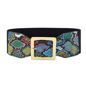 6143 Snakeskin Wide Elastic Belt For Women Dress Waist Belts Pu Leather